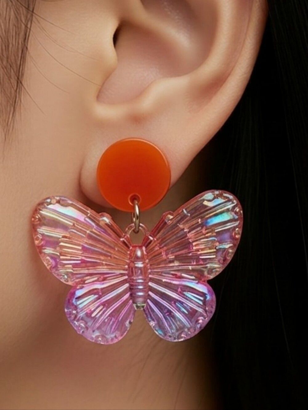 Iridescent Butterfly Earrings Acrylic Dangle Holographic Fairycore Ombre Sunset